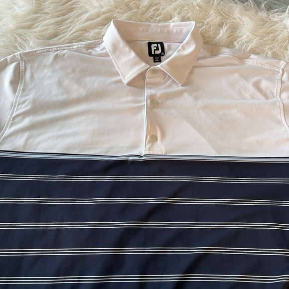 FootJoy Other - FootJoy Polo Shirt Mens 2XL White Blue Striped Collar Golf Performance Stretch